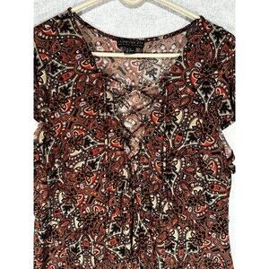 Forever 21 Plus Orange And Brown Paisley Print Dress Size 3X Lace Up Front